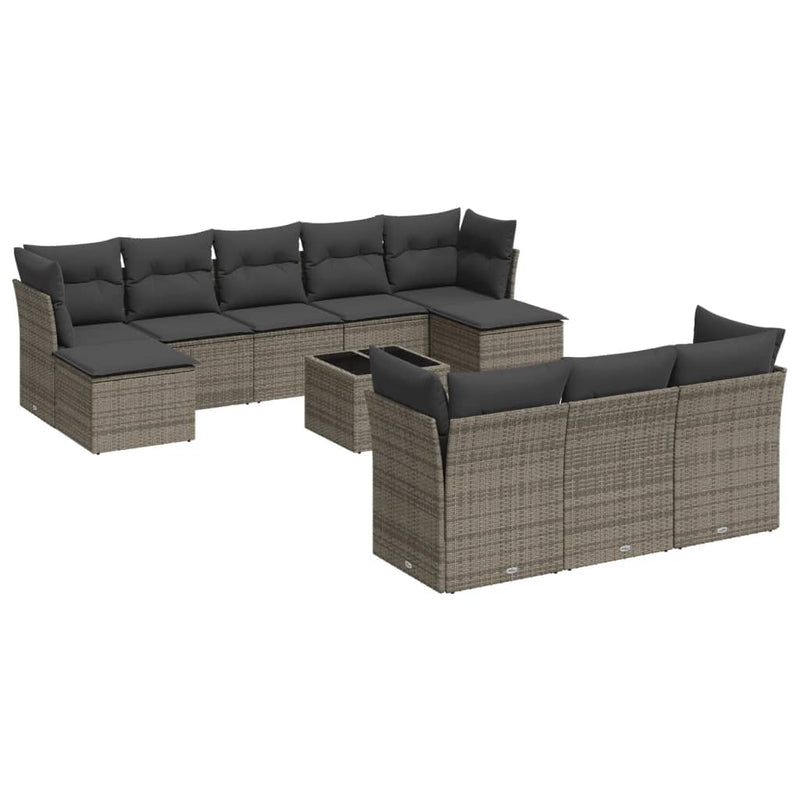 11 Piece Garden Sofa Set with Cushions Grey Poly Rattan