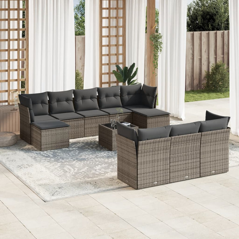 vidaXL 11 Piece Garden Sofa Set with Cushions Grey Poly Rattan