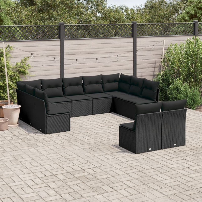 vidaXL 11 Piece Garden Sofa Set with Cushions Black Poly Rattan