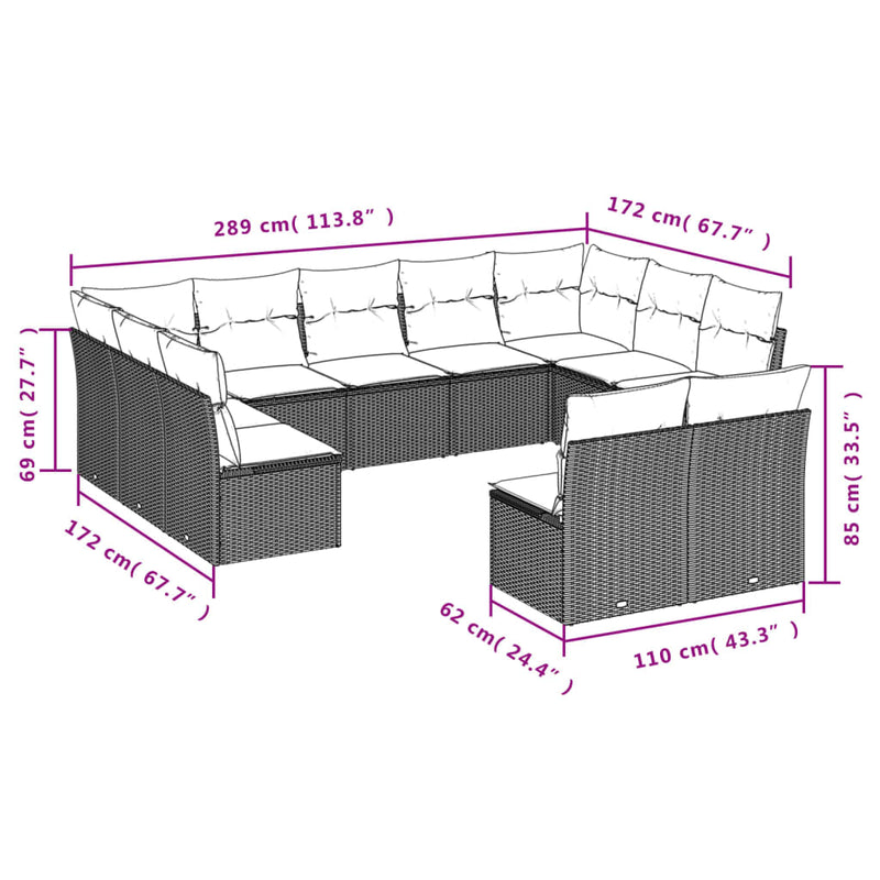 vidaXL 11 Piece Garden Sofa Set with Cushions Black Poly Rattan