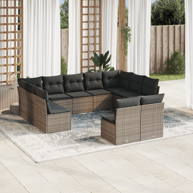 vidaXL 11 Piece Garden Sofa Set with Cushions Grey Poly Rattan