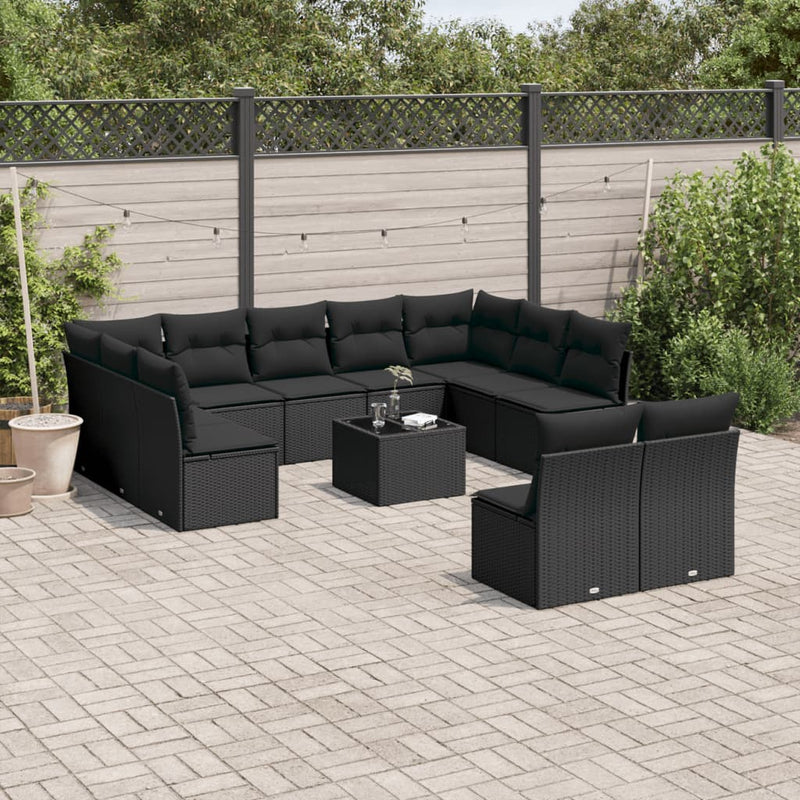 vidaXL 12 Piece Garden Sofa Set with Cushions Black Poly Rattan