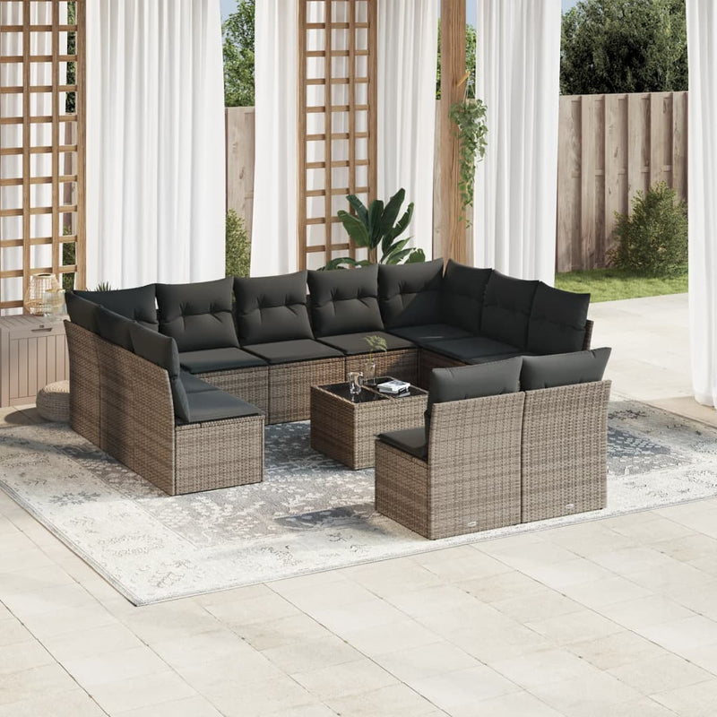 vidaXL 12 Piece Garden Sofa Set with Cushions Grey Poly Rattan