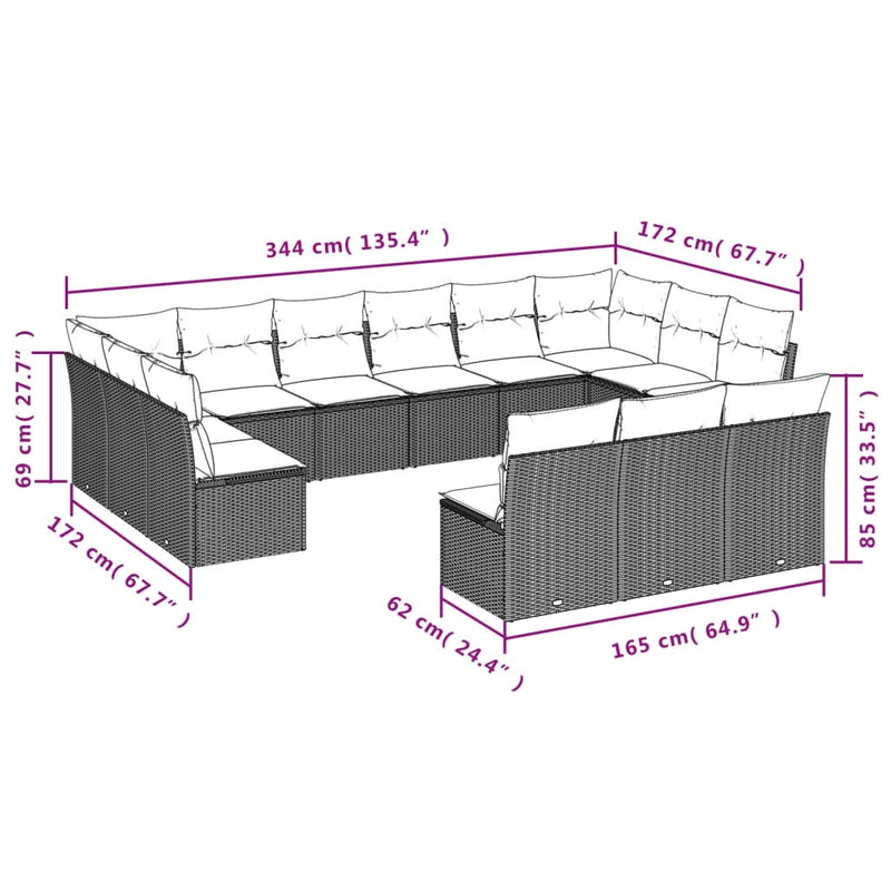 vidaXL 13 Piece Garden Sofa Set with Cushions Grey Poly Rattan