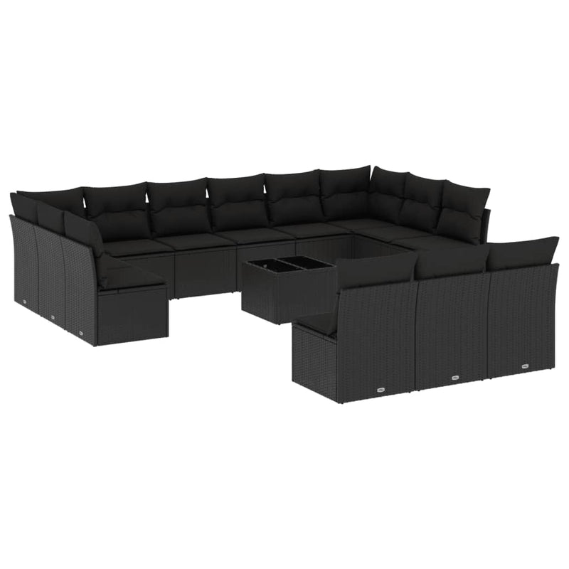 vidaXL 14 Piece Garden Sofa Set with Cushions Black Poly Rattan