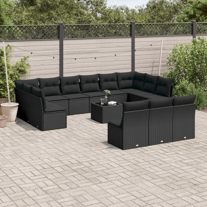 vidaXL 14 Piece Garden Sofa Set with Cushions Black Poly Rattan