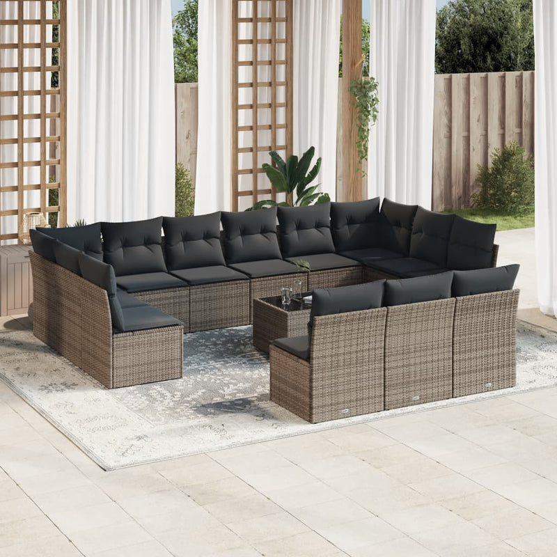 14 Piece Garden Sofa Set with Cushions Grey Poly Rattan