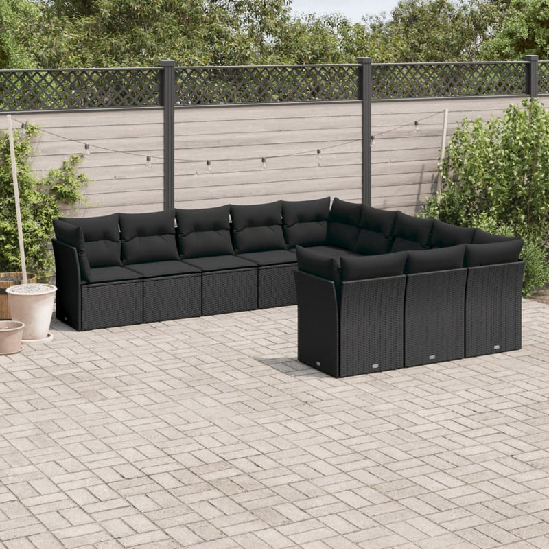 vidaXL 11 Piece Garden Sofa Set with Cushions Black Poly Rattan
