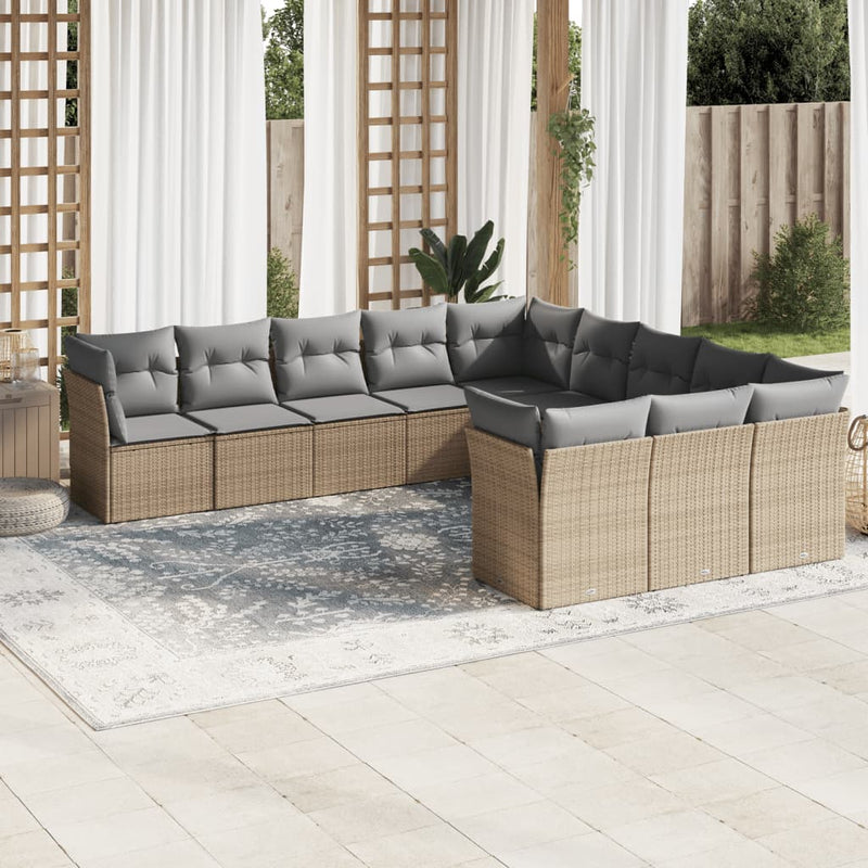 vidaXL 11 Piece Garden Sofa Set with Cushions Beige Poly Rattan