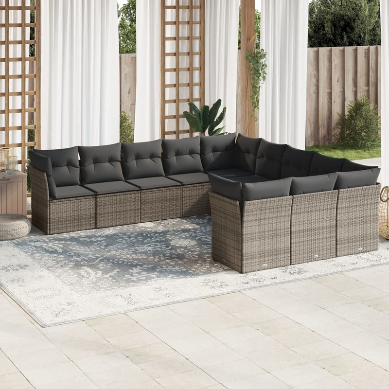 vidaXL 11 Piece Garden Sofa Set with Cushions Grey Poly Rattan