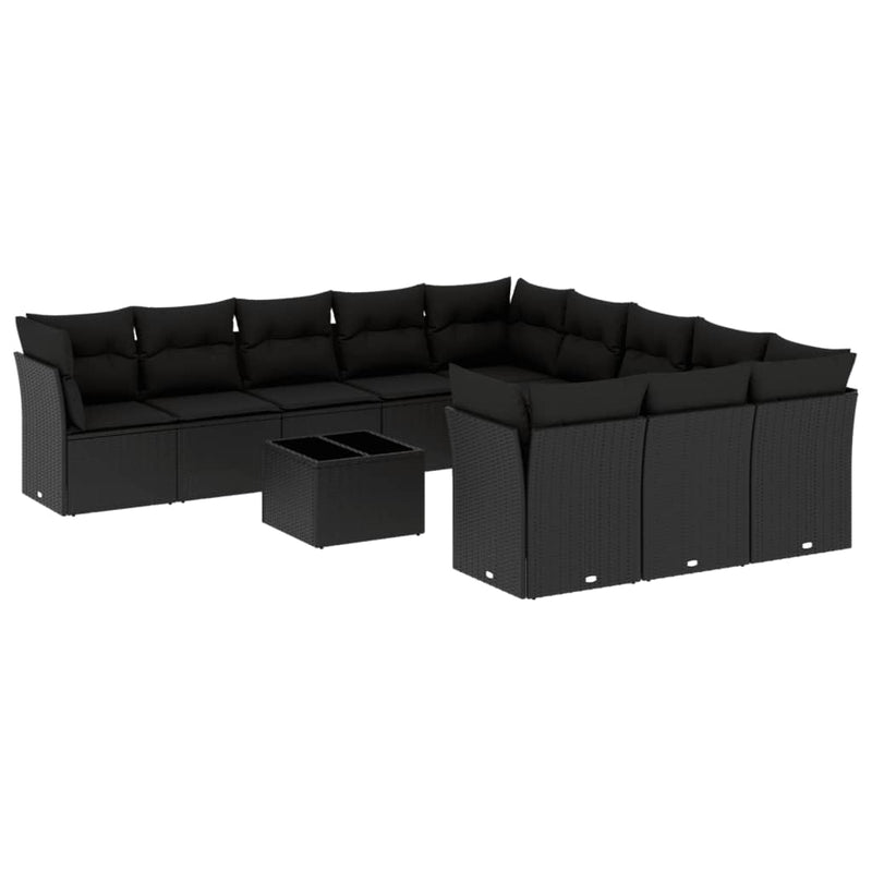 vidaXL 12 Piece Garden Sofa Set with Cushions Black Poly Rattan