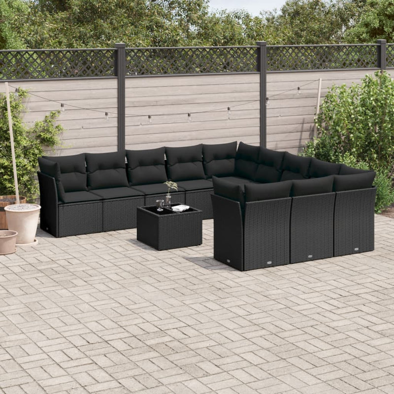 vidaXL 12 Piece Garden Sofa Set with Cushions Black Poly Rattan