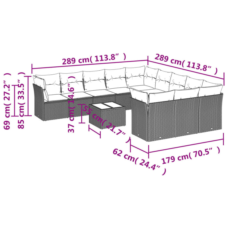 vidaXL 12 Piece Garden Sofa Set with Cushions Black Poly Rattan
