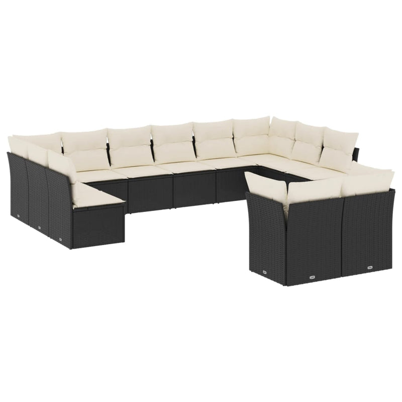 vidaXL 12 Piece Garden Sofa Set with Cushions Black Poly Rattan