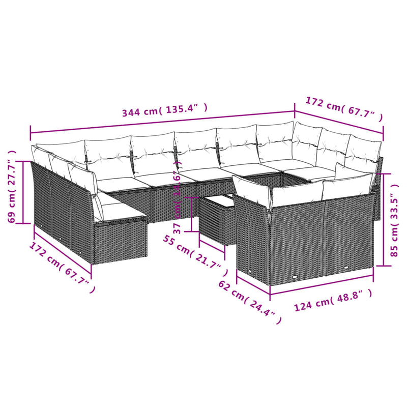 vidaXL 13 Piece Garden Sofa Set with Cushions Black Poly Rattan