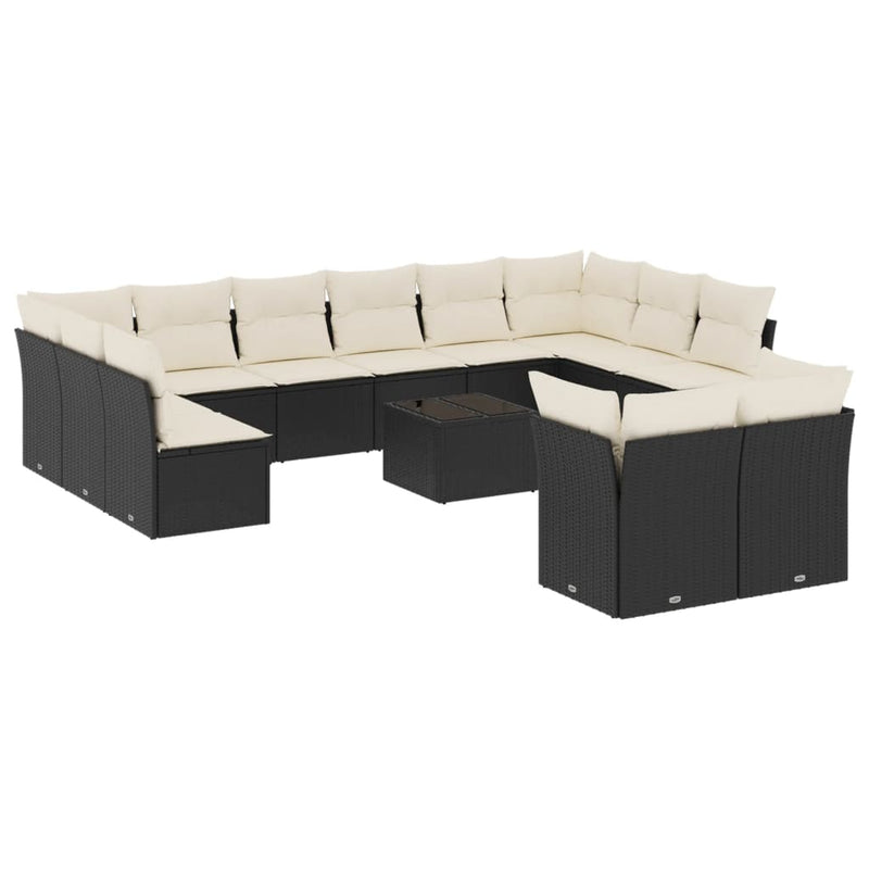 vidaXL 13 Piece Garden Sofa Set with Cushions Black Poly Rattan