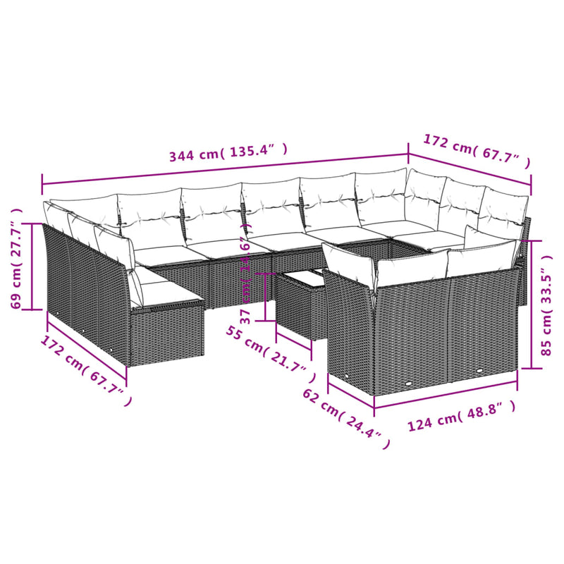 vidaXL 13 Piece Garden Sofa Set with Cushions Black Poly Rattan