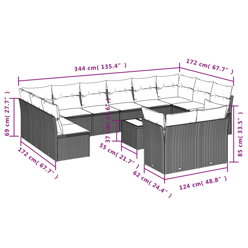 vidaXL 13 Piece Garden Sofa Set with Cushions Grey Poly Rattan