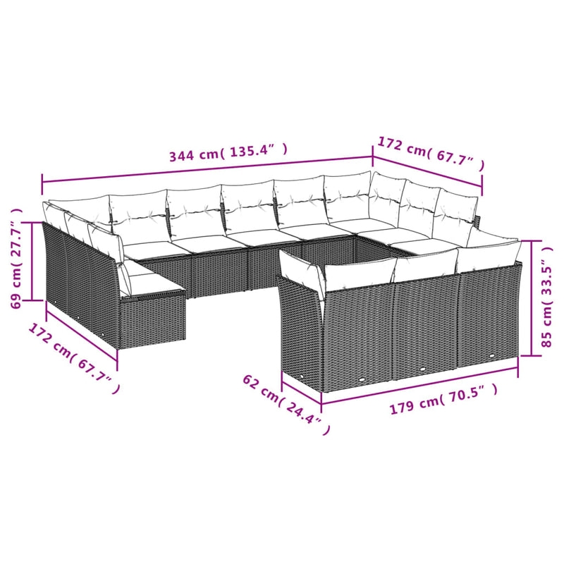 vidaXL 13 Piece Garden Sofa Set with Cushions Black Poly Rattan