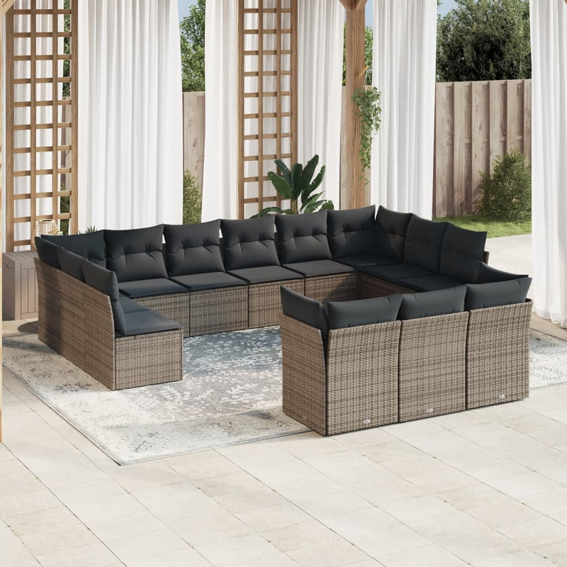 vidaXL 13 Piece Garden Sofa Set with Cushions Grey Poly Rattan