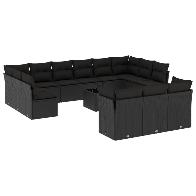 vidaXL 14 Piece Garden Sofa Set with Cushions Black Poly Rattan