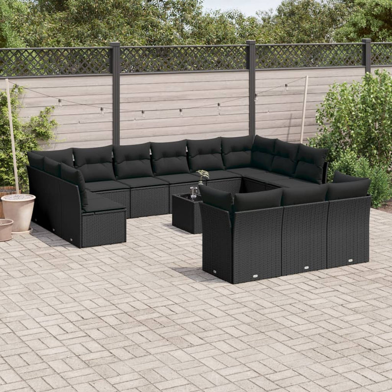 vidaXL 14 Piece Garden Sofa Set with Cushions Black Poly Rattan