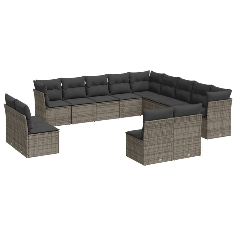 13 Piece Garden Sofa Set with Cushions Grey Poly Rattan