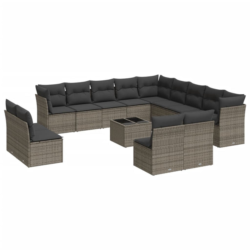 14 Piece Garden Sofa Set with Cushions Grey Poly Rattan