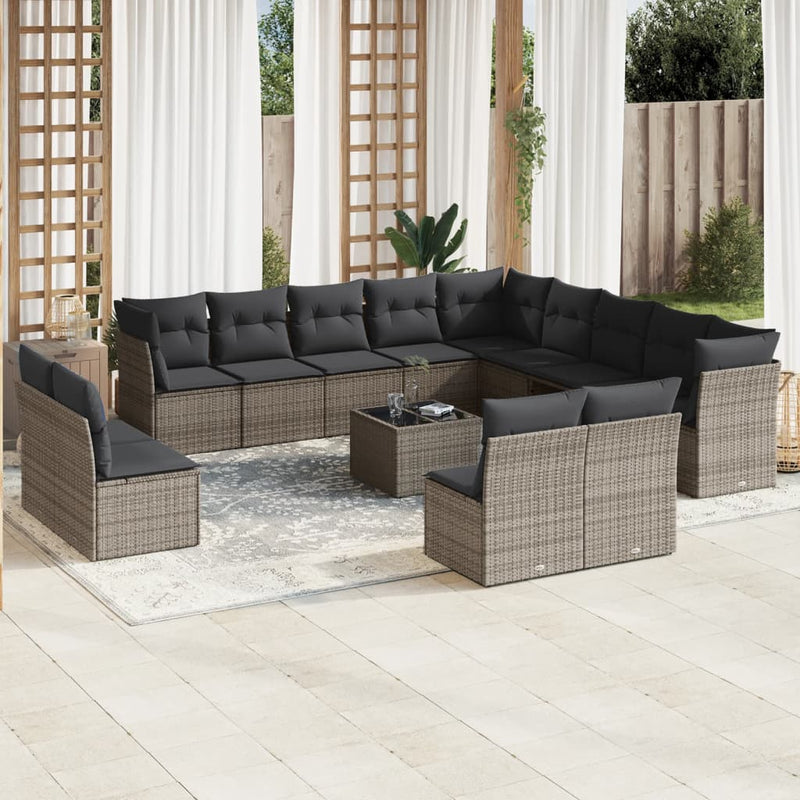 14 Piece Garden Sofa Set with Cushions Grey Poly Rattan