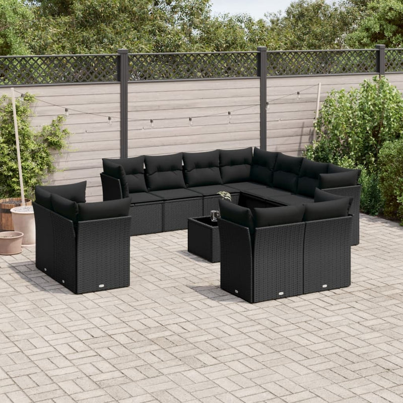 vidaXL 12 Piece Garden Sofa Set with Cushions Black Poly Rattan