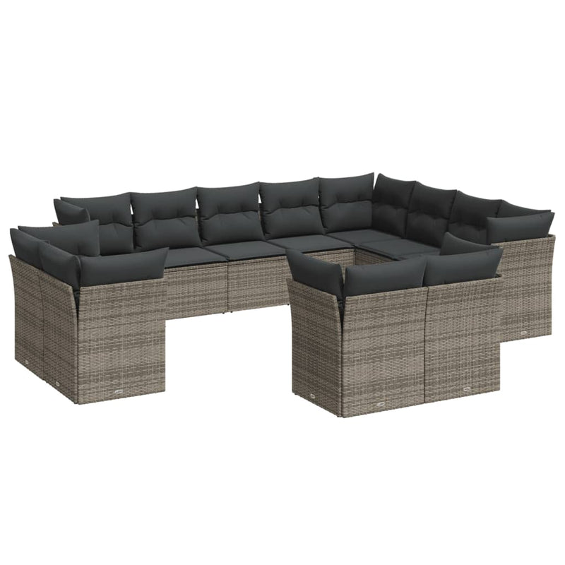 vidaXL 12 Piece Garden Sofa Set with Cushions Grey Poly Rattan