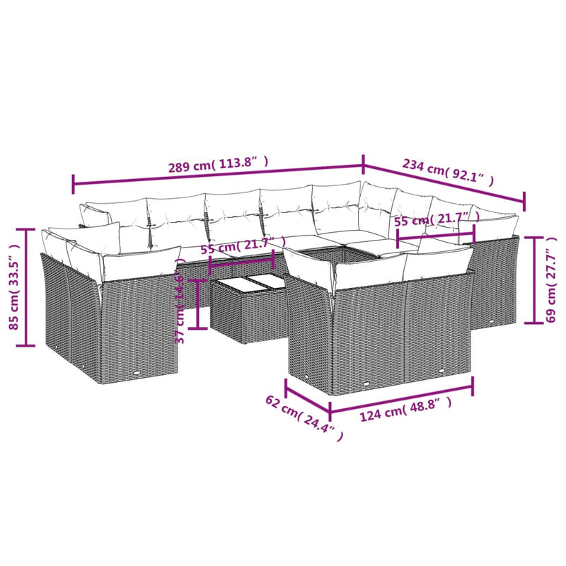 vidaXL 13 Piece Garden Sofa Set with Cushions Grey Poly Rattan