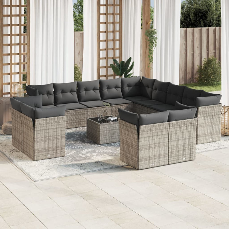 vidaXL 14 Piece Garden Sofa Set with Cushions Grey Poly Rattan