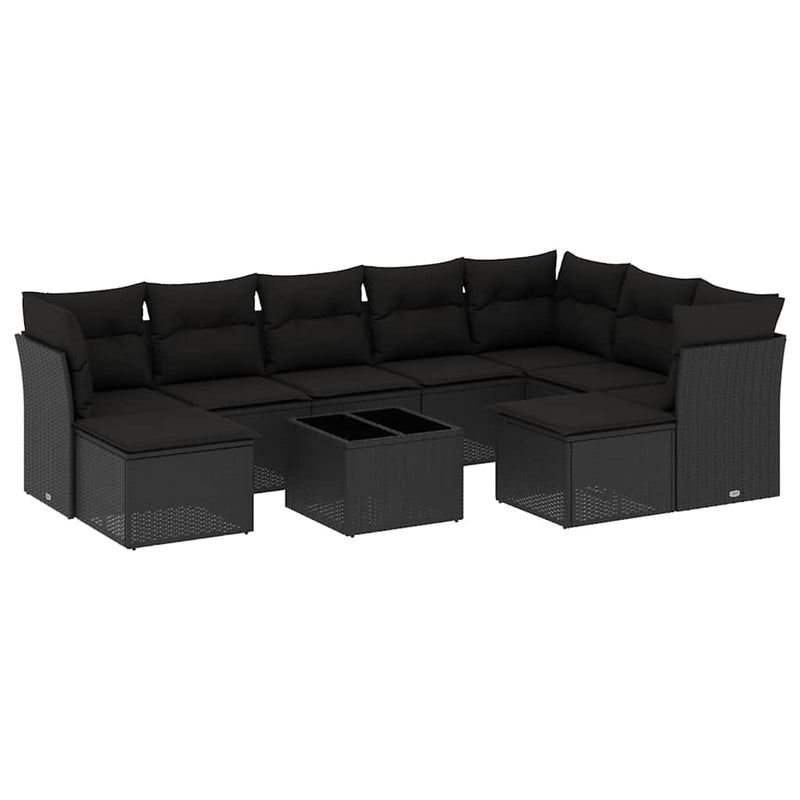 vidaXL 10 Piece Garden Sofa Set with Cushions Black Poly Rattan