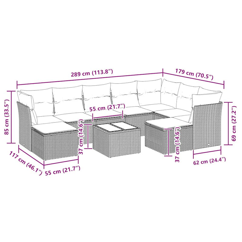 vidaXL 10 Piece Garden Sofa Set with Cushions Black Poly Rattan