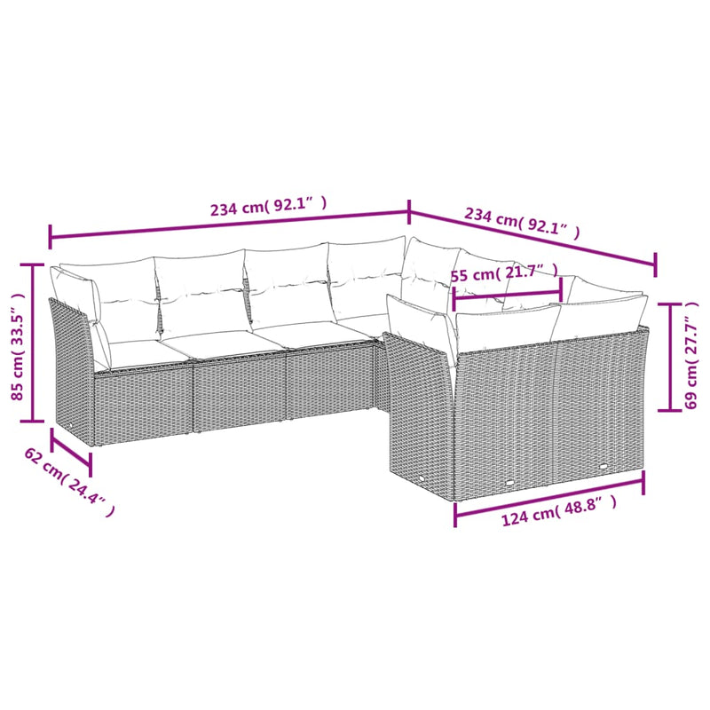 vidaXL 8 Piece Garden Sofa Set with Cushions Black Poly Rattan