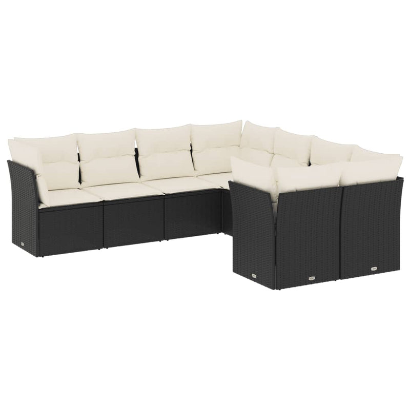 vidaXL 8 Piece Garden Sofa Set with Cushions Black Poly Rattan