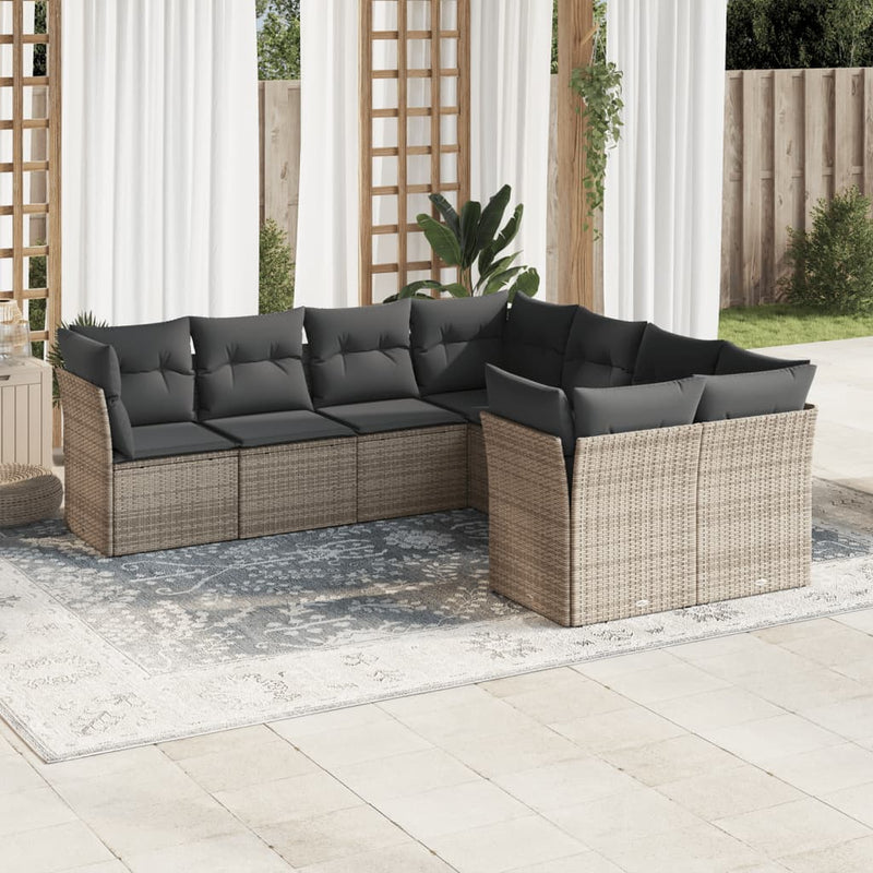 vidaXL 8 Piece Garden Sofa Set with Cushions Grey Poly Rattan