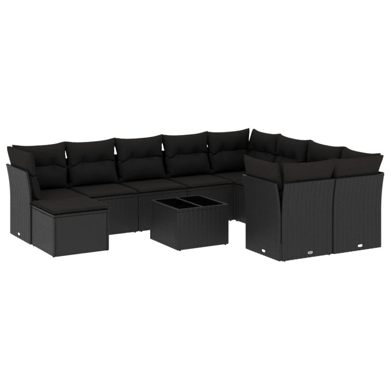 vidaXL 11 Piece Garden Sofa Set with Cushions Black Poly Rattan