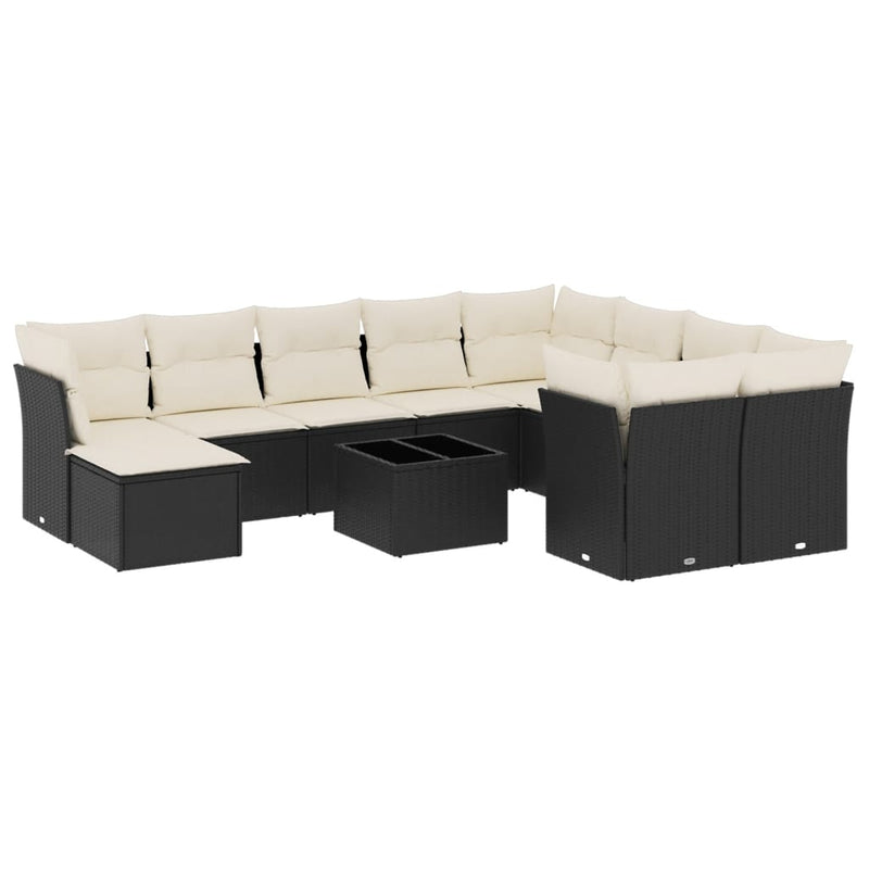vidaXL 11 Piece Garden Sofa Set with Cushions Black Poly Rattan