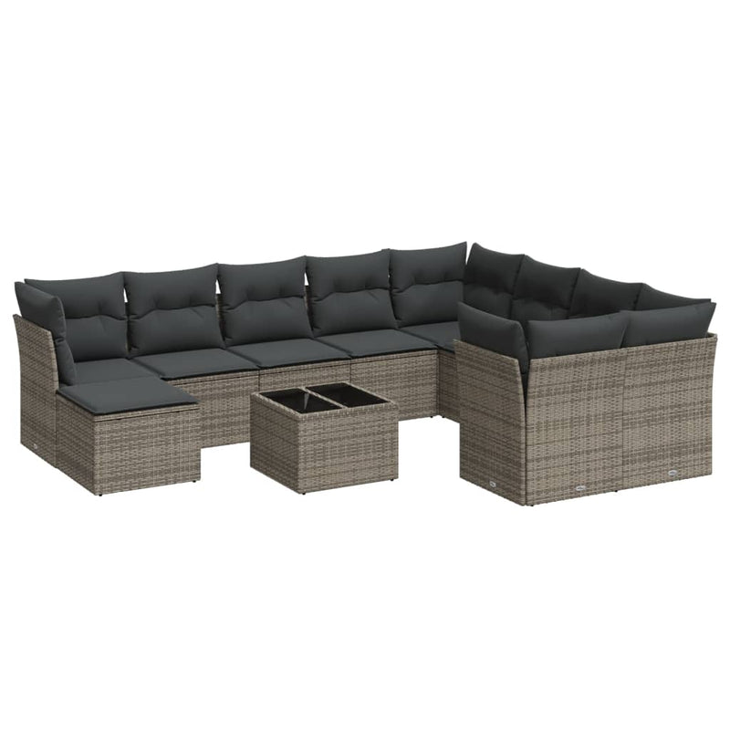 11 Piece Garden Sofa Set with Cushions Grey Poly Rattan