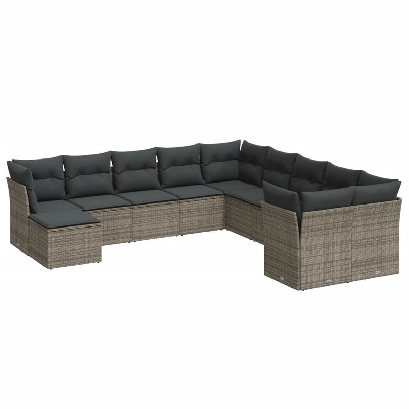vidaXL 11 Piece Garden Sofa Set with Cushions Grey Poly Rattan