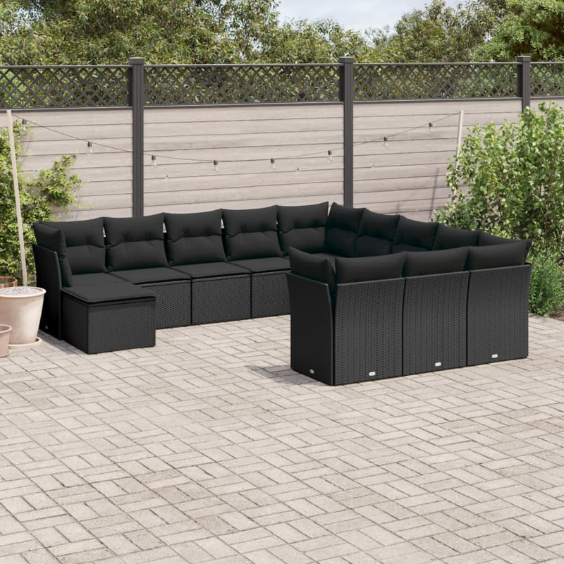 vidaXL 12 Piece Garden Sofa Set with Cushions Black Poly Rattan