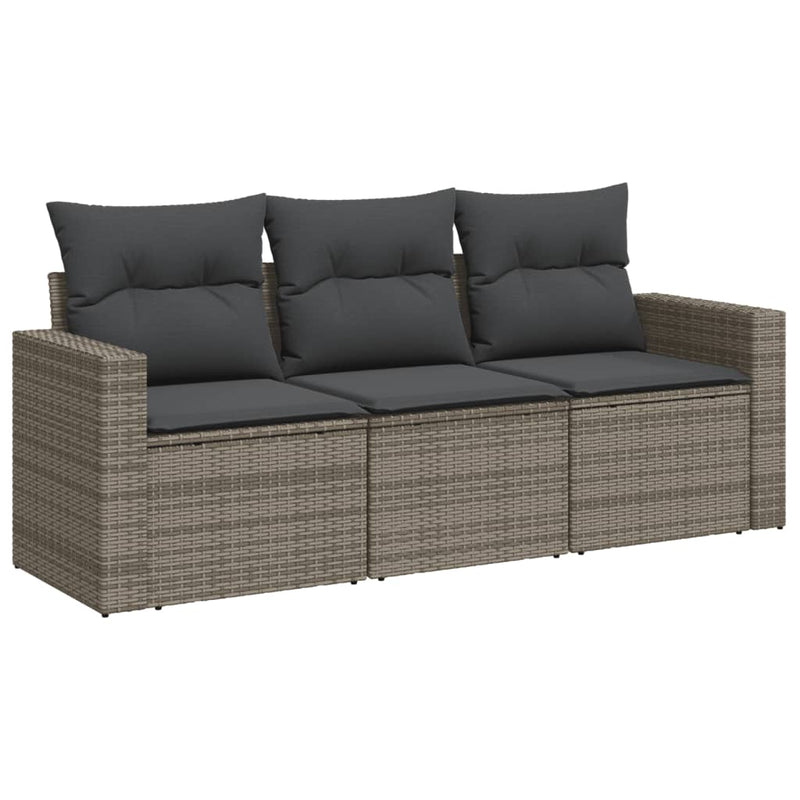 3 Piece Garden Sofa Set with Cushions Grey Poly Rattan