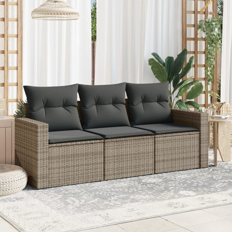 3 Piece Garden Sofa Set with Cushions Grey Poly Rattan