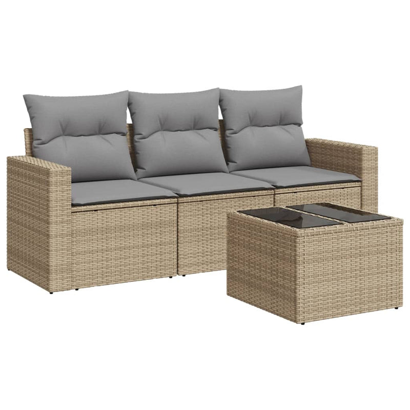 4 Piece Garden Sofa Set with Cushions Beige Poly Rattan