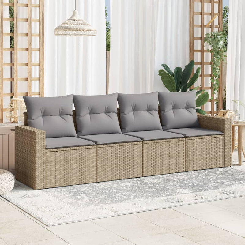 vidaXL 4 Piece Garden Sofa Set with Cushions Beige Poly Rattan
