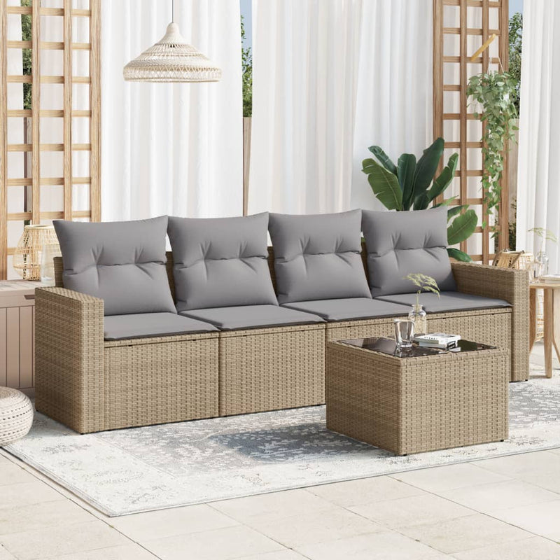 vidaXL 5 Piece Garden Sofa Set with Cushions Beige Poly Rattan