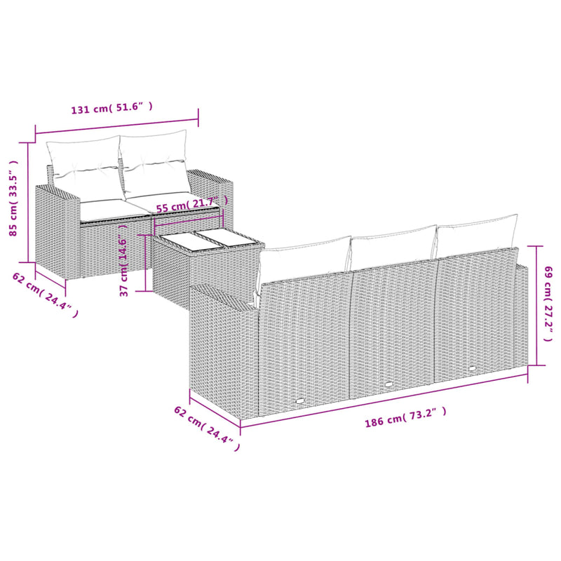 vidaXL 6 Piece Garden Sofa Set with Cushions Black Poly Rattan