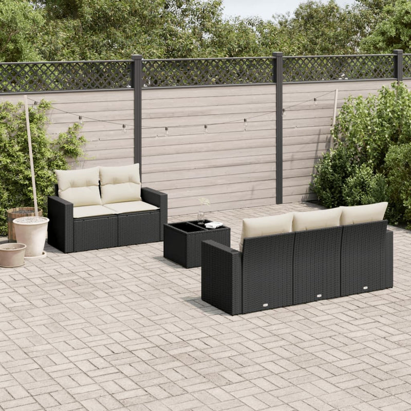 vidaXL 6 Piece Garden Sofa Set with Cushions Black Poly Rattan